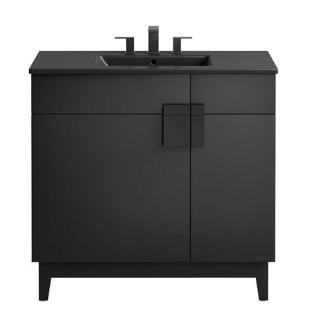 Modway Miles 36" Wood Bathroom Vanity with Tapered Legs in Black