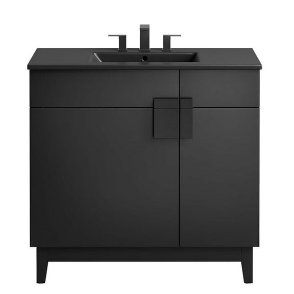 Modway Miles 36" Wood Bathroom Vanity with Tapered Legs in Black