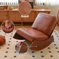 thumbnail image 5 of Upholstered Glider Chair, Faux Leather with Solid Wood Frame, Accent Furniture for Bedroom and Living Room, Brown, 5 of 12