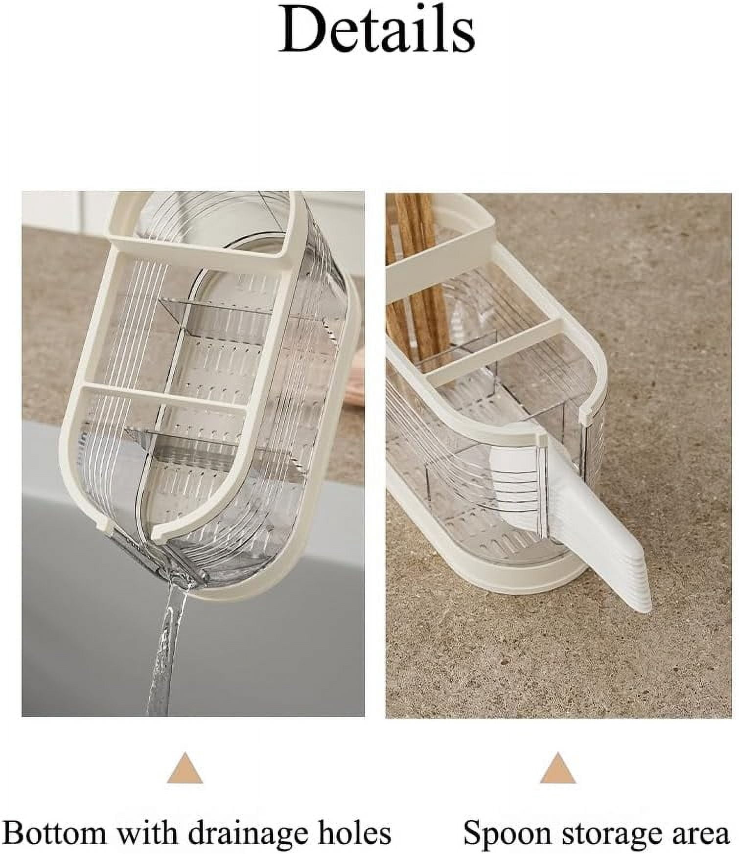 ABPETE Clear Countertop Cutlery Drying Holder Utensil Holder Cutlery Drainer Tableware Holder Box Tabletop Separated Fork Chopstick Kitchen Storage Cutlery Utensil Organizer