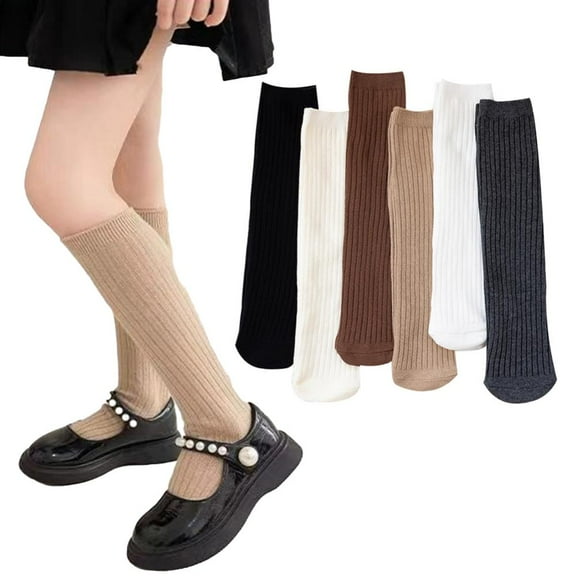 Godderr 3 Pairs Toddler Boys Girls Cotton Knee High Socks Fashion Socks for Kids Long Stockings Solid Colours Socks for 3-12Y