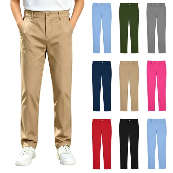 OGLCCG Boys School Uniform Pants Pull-On Straight Leg Dress Pants Flat Front Performance Pants, Sizes 7-8