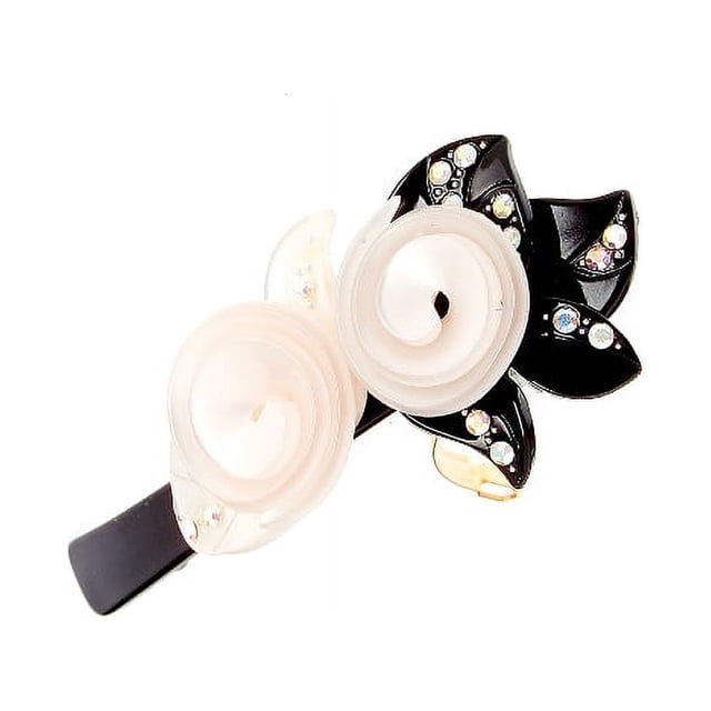 DIADEMA CARAVAN® PERLA NEGRO GRABADA Y ENHEBRADA ROSAS DE PERLAS Y HOJAS NEGRAS GRAN COMBINACIÓN CON 19 IMITACIÓN DE DIAMANTES Y TACHUELAS EN PASADOR
