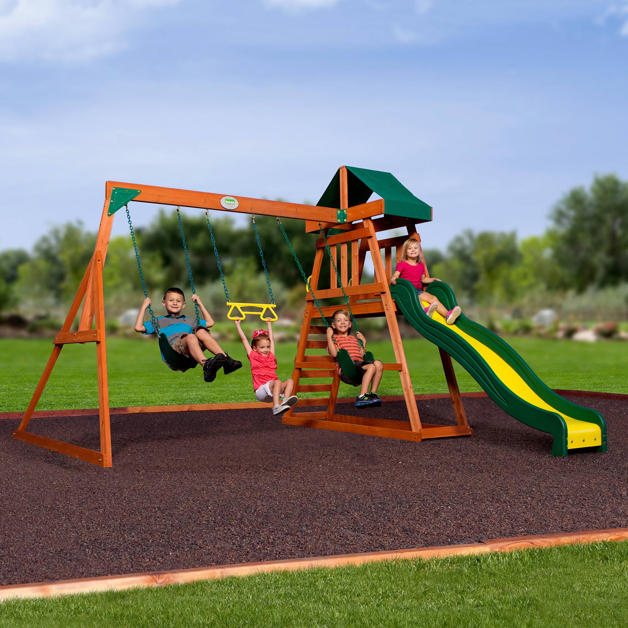 Backyard Discovery Prescott Cedar Wooden Swing Set Walmartcom