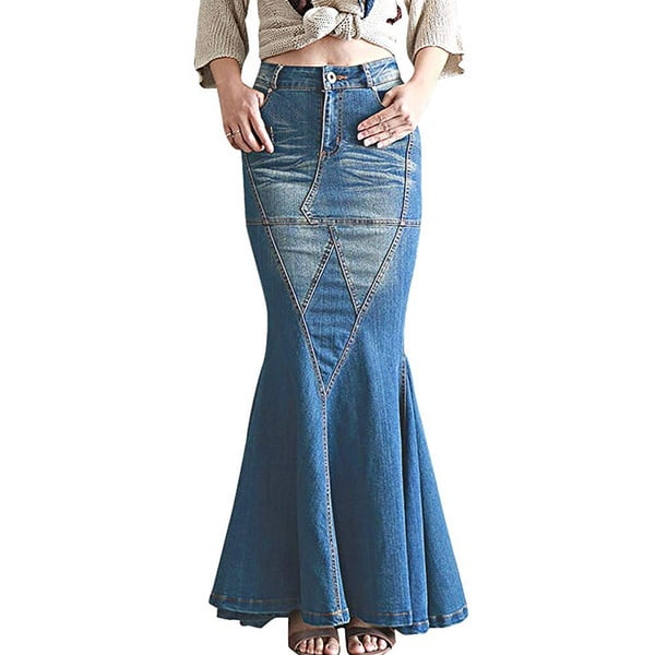 denim mermaid maxi skirt