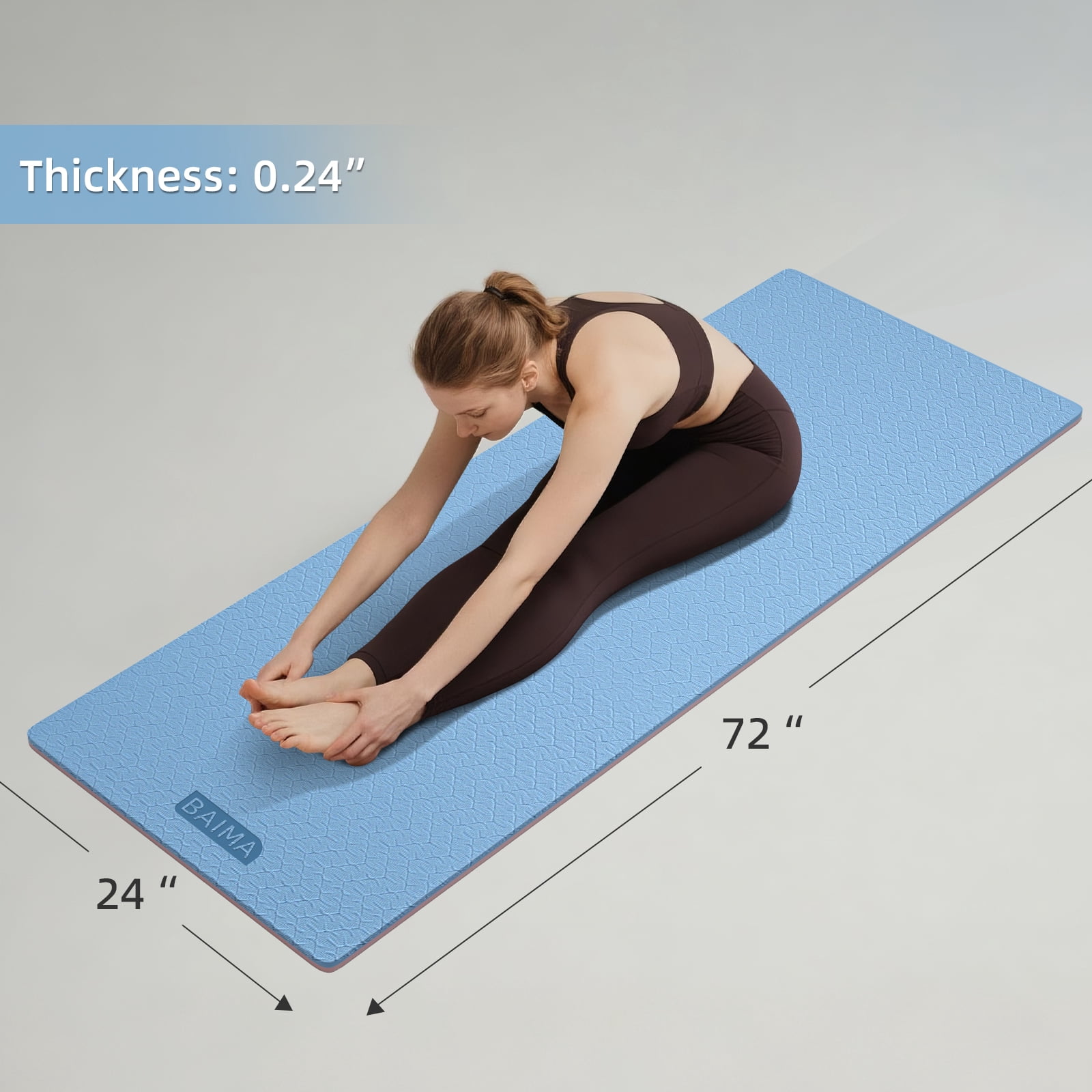 BAIMA TPE Yoga Mat - Tear-Resistant, Lightweight, Non-Slip Double-Sided Exercise Mat with Carry Strap(blue+Pink)