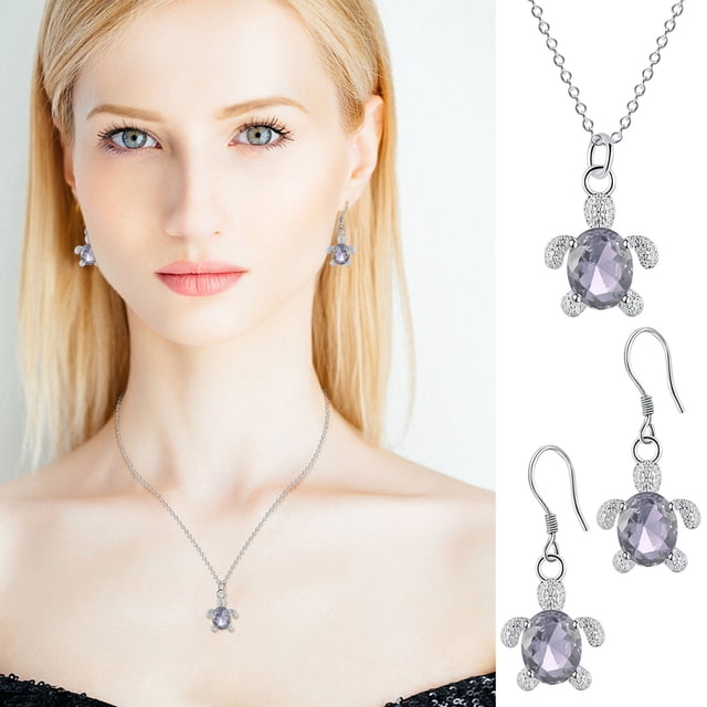 Fiudx Collar de Tortuga, Colgante Único de Tortuga de Cristal, Cadena de Aleación Comoda, Juego de Pendientes Azules Duraderos, Prenda de Fiesta para Uso Diario, Regalo para Mujer, Diseño Hipoalergén