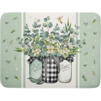 Eucalyptus Leaves Dish Drying Mat for Countertop 18x24 Inches, Green Leaf Vases Flowers Absorbent Microfiber Drainer Rack Pads Fast Dry Dishes Mats Kitchen Accessories