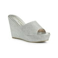 thumbnail image 1 of BLISSFUL STEP Women Glitter Platform Slip on Wedge Heels Sandals Silver 9, 1 of 7