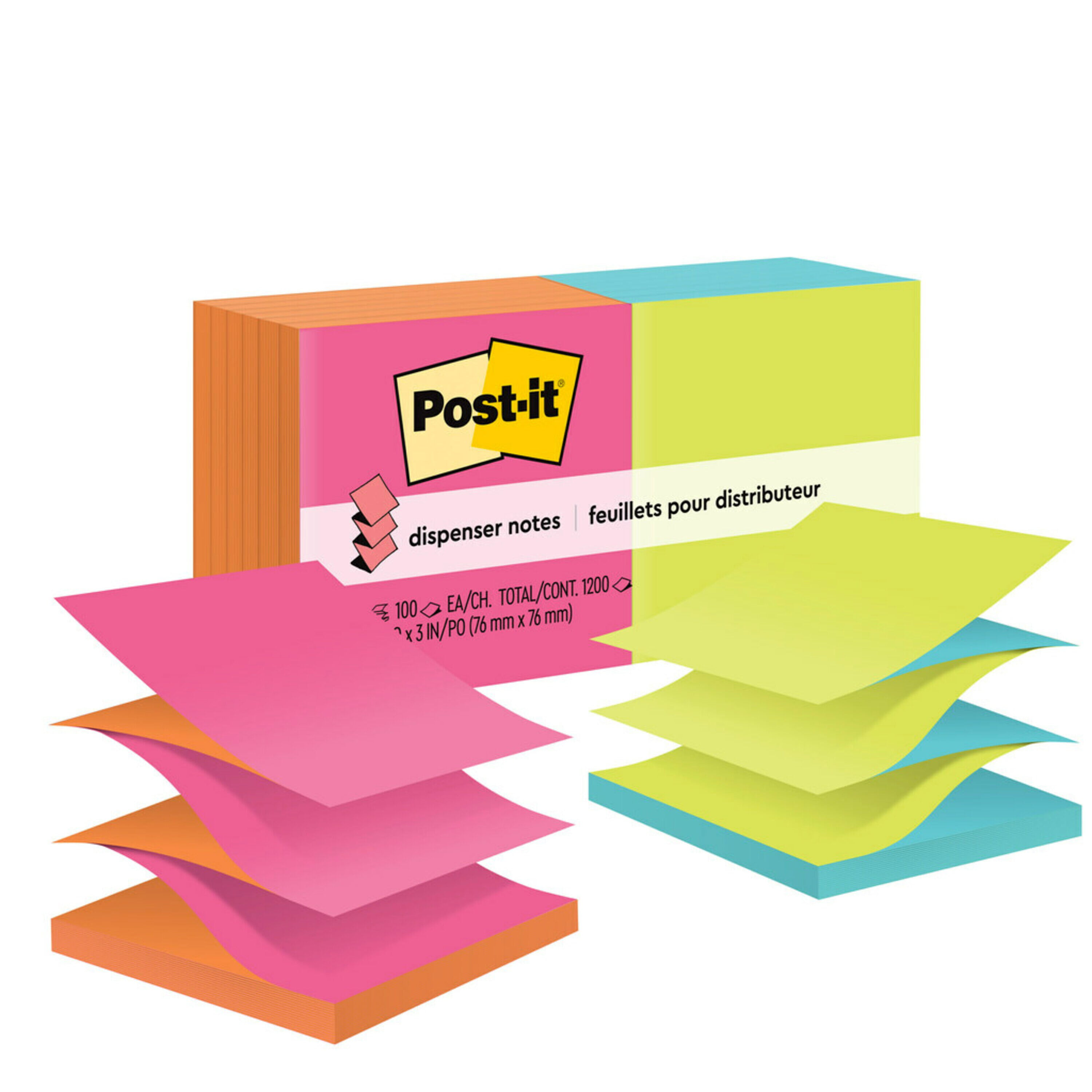Coordinates with Pebble Dispenser Assorted Bright Colors Post-it Pop-up Notes 3 x 3-Inches 6-Pads/Pack