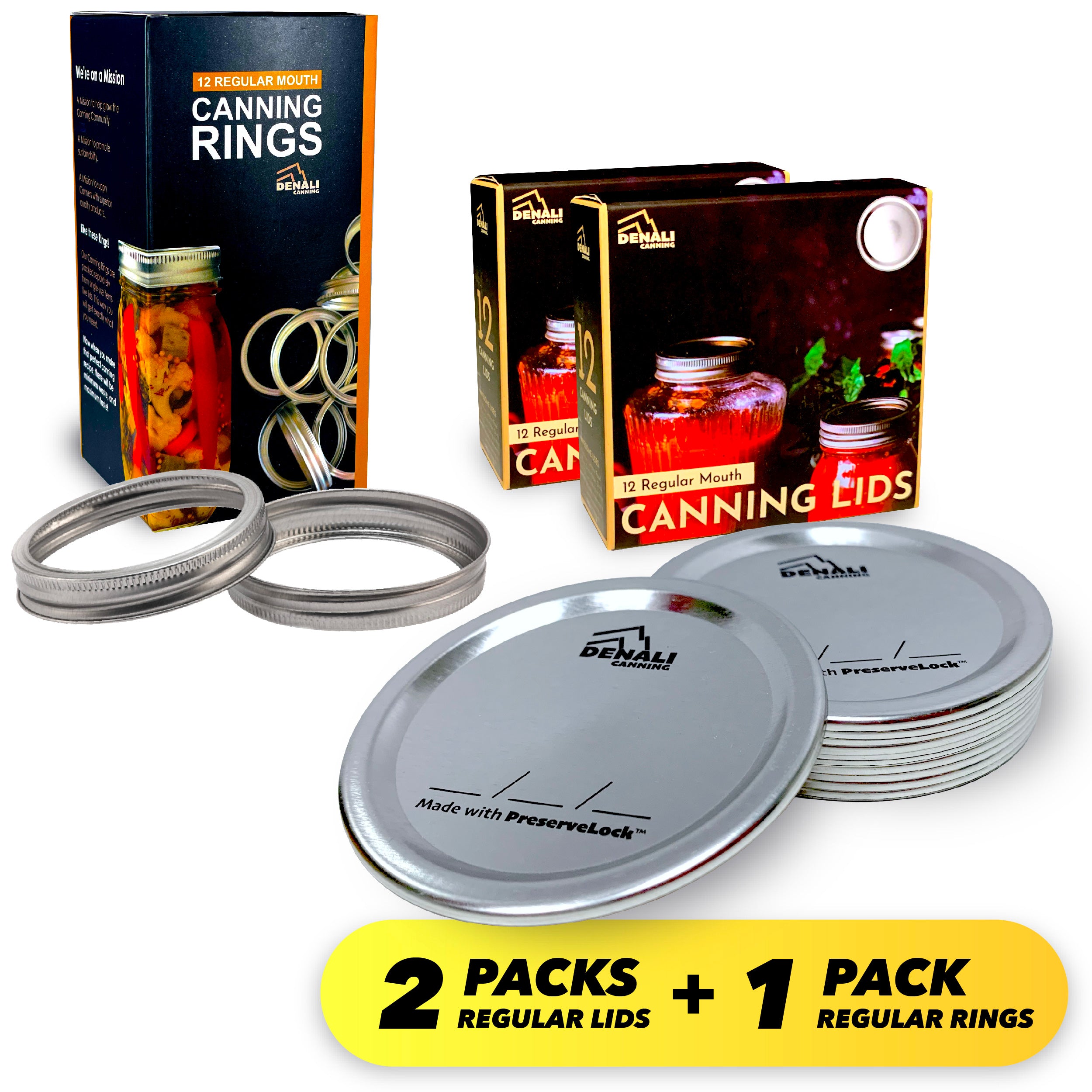 Denali Canning Lids and Rings 2 Regular Lid 12Packs 1 Regular Ring