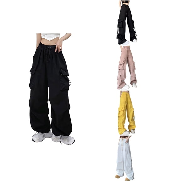 Antinious Plus Size Cargo Pants for Women Solid High Waist Drawstring Sweatpants,Winter Trousers Pants for Women,Travel Pants Women,XL,