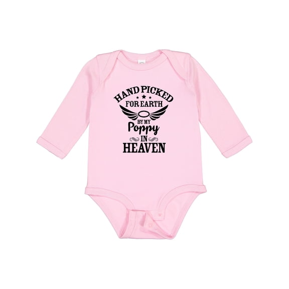 Inktastic Handpicked for Earth by My Poppy in Heaven with Angel Wings` Boys or Girls Long Sleeve Baby Bodysuit