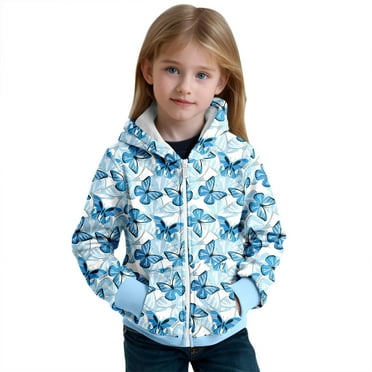 Kiijoy Toddler Girls Butterfly Zip Up Hoodie Fleece Casual Hooded Sweatshirt, Sizes 2-3
