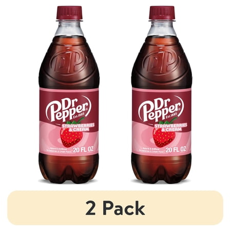 (2 pack) Dr Pepper Strawberries and Cream Soda Pop, 20 fl oz, Bottle