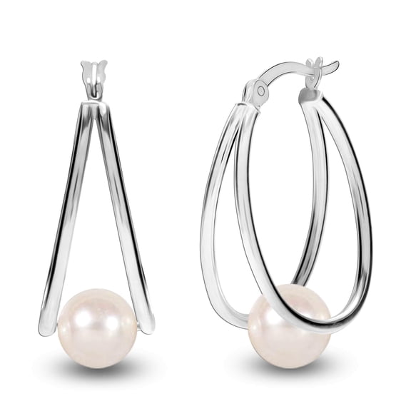 LeCalla 925 Sterling Silver Jewelry Double Hoop Earrings for Women and Teen 29MM