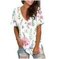 thumbnail image 2 of Usmixi Womens Blouses and Tops Dressy Plus Size Classic Breathable Loose Fit Tunic Tshirts Summer Floral Print V-Neck Short Sleeve Cute Tees Tops White XXXXL, 2 of 5