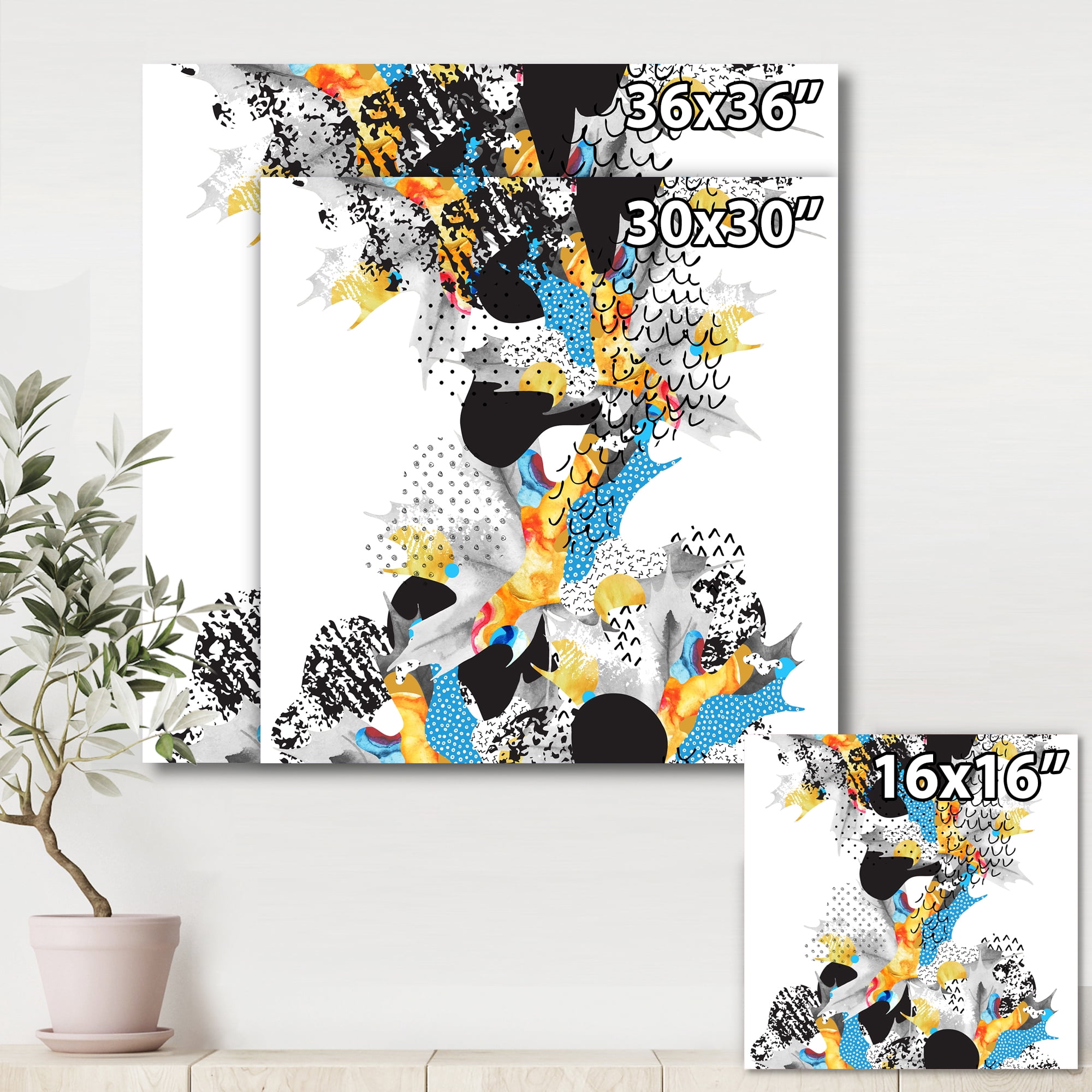 Designart ' Fluid Shapes In Bauhaus Memphis Style Minimal ' Modern Canvas Wall Art Print