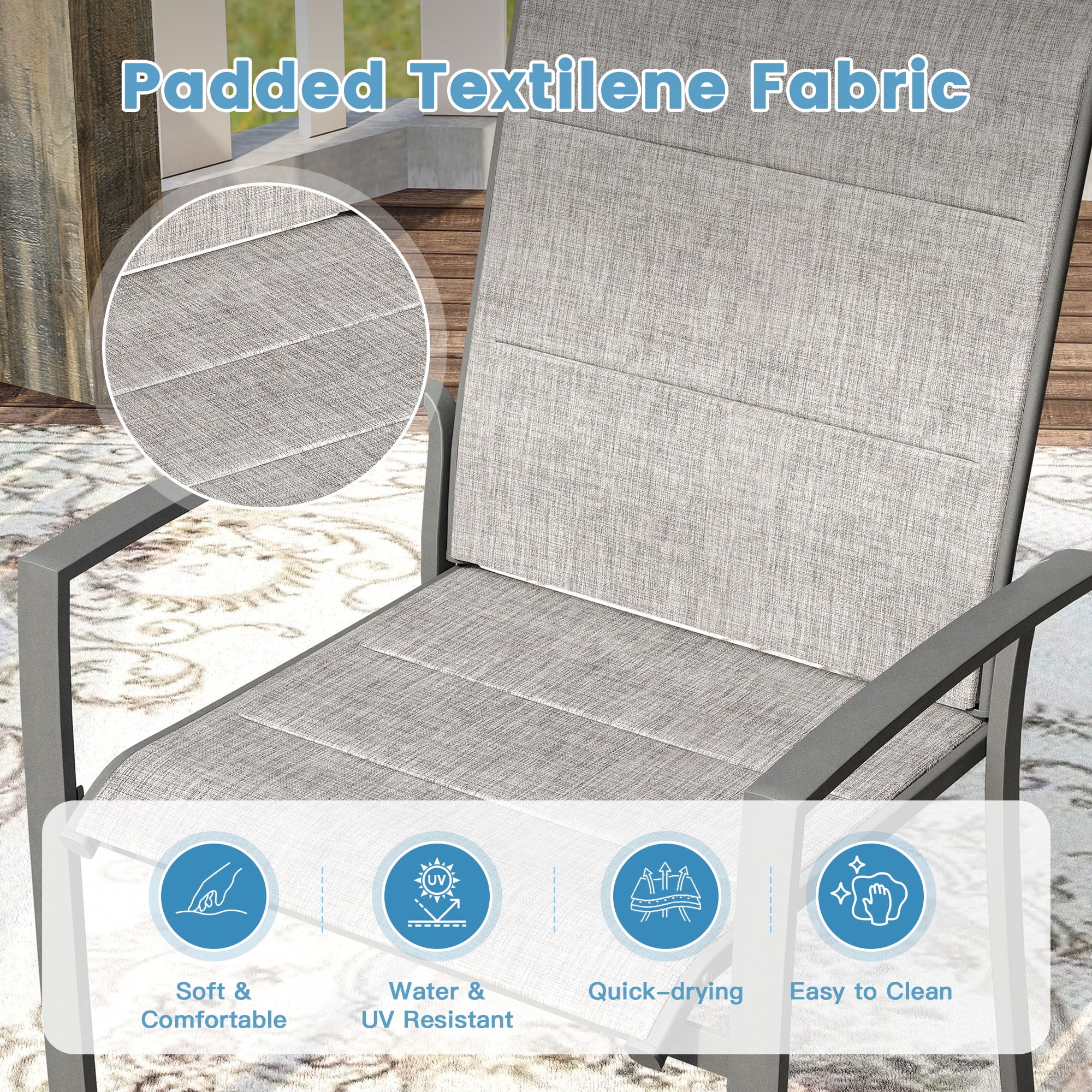 Vicllax Outdoor Patio Dining Chairs Stackable Padded Metal Frames with Textilene, Set of 6, Gray