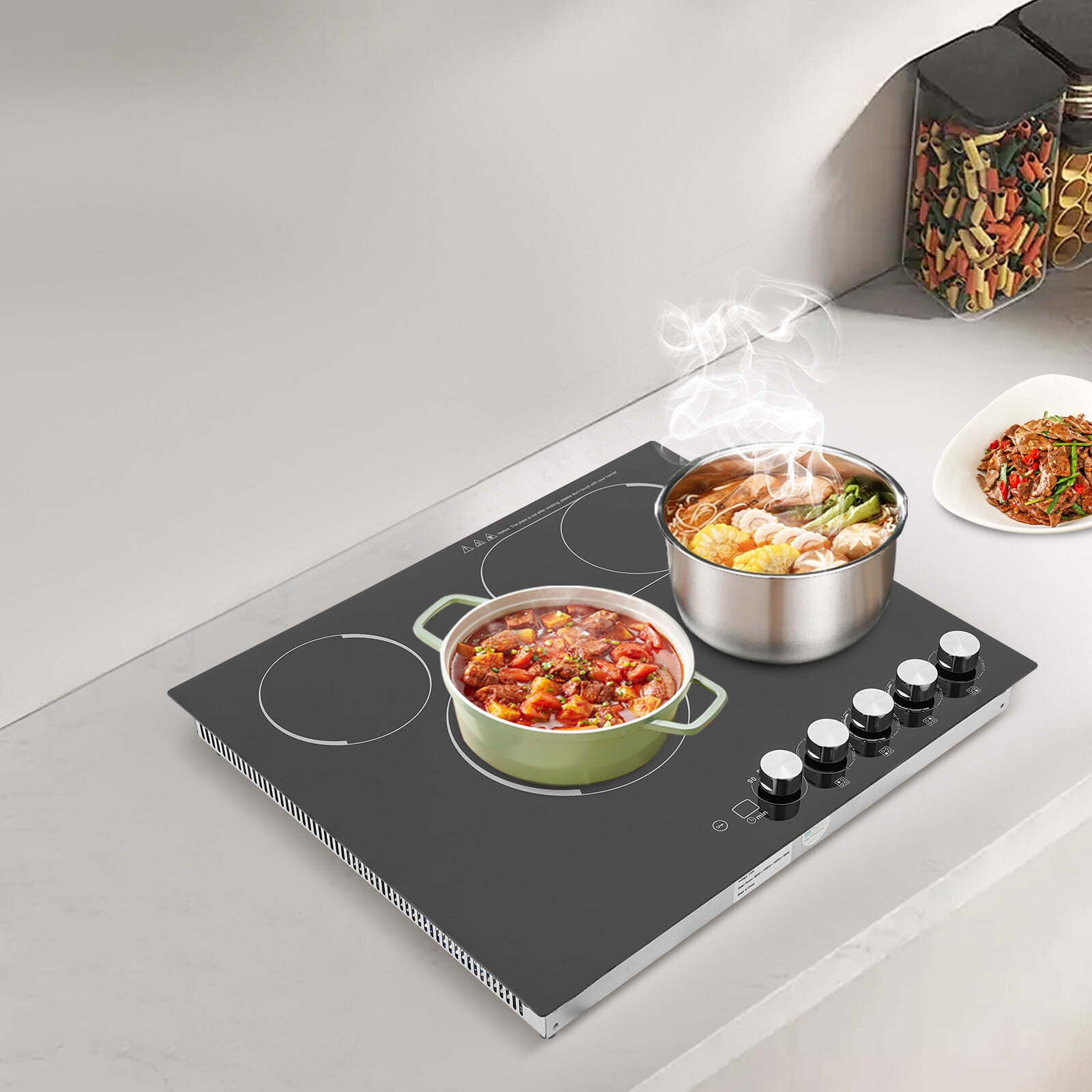 4 Burners Knob Control Electric Cooktop Black Electric Cooktop Kitchens Cabins Snack Bars Offices