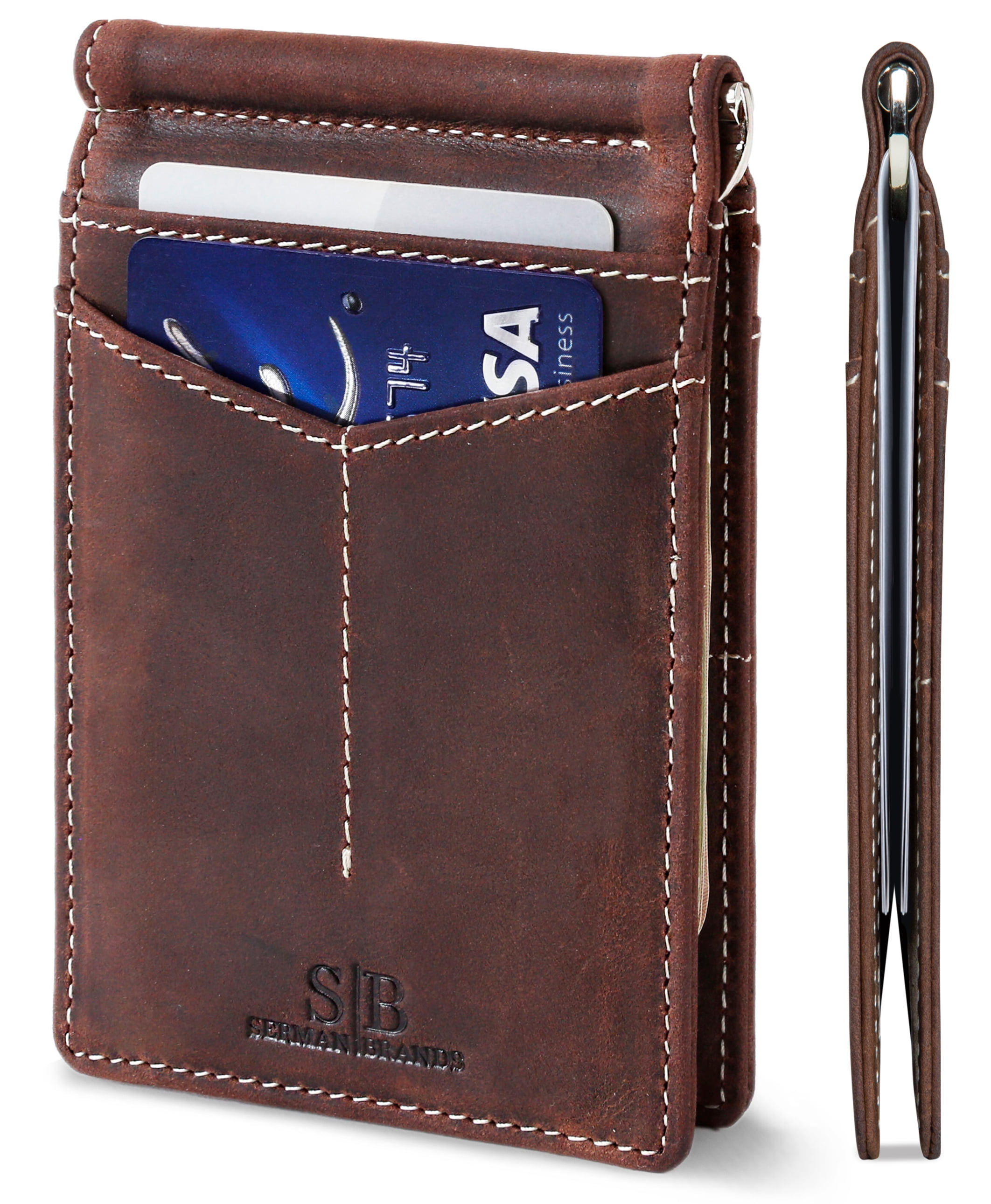 Leather Minimalist Front Pocket RFID Blocking Men Bifold Wallet with Money Clip 