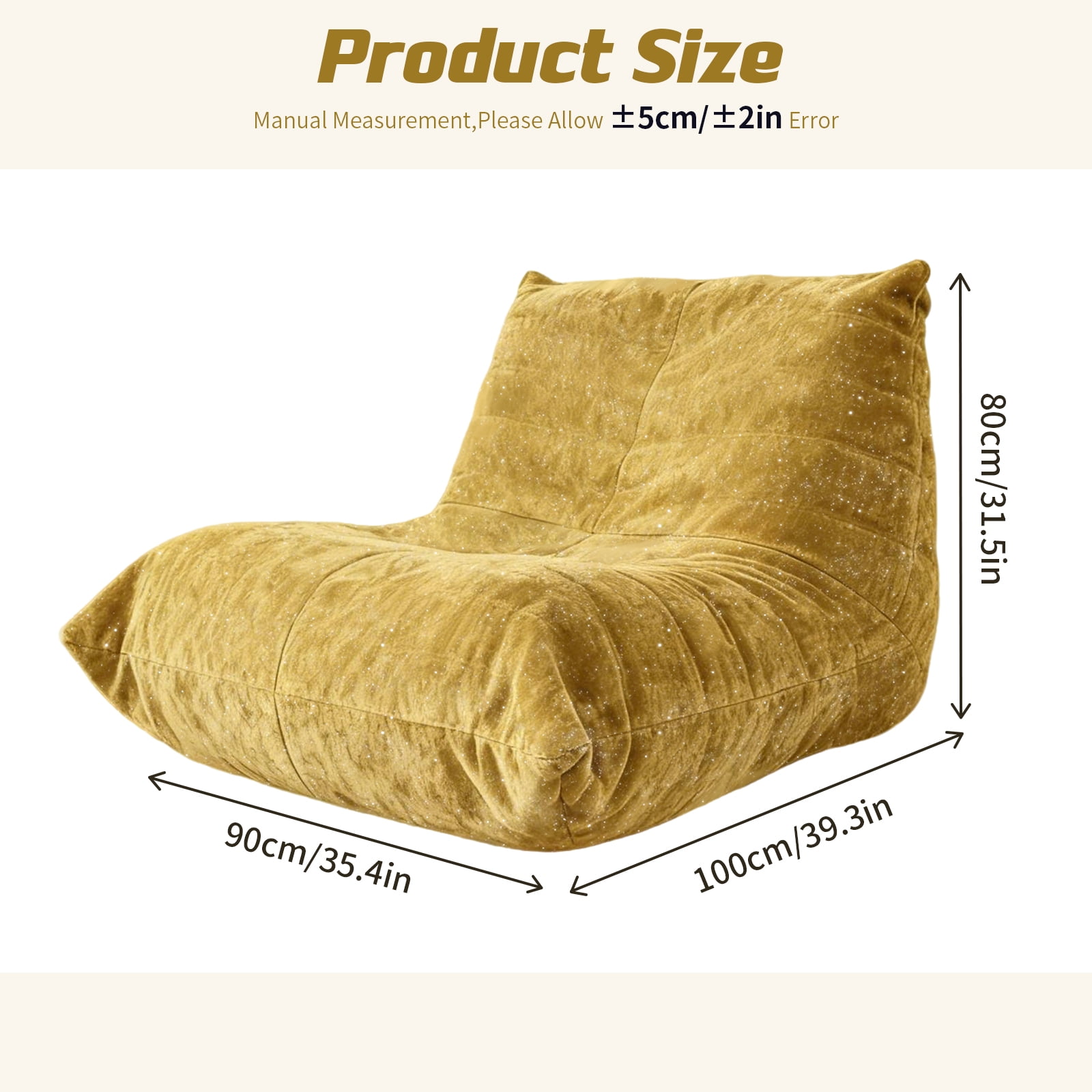 Leumius Bean Bag Chair,L-Shaped Memory Foam Bean Bag Sofa for Adults,Beanbags Lazy Sofa for Bedroom, Living Room, Office and Home,Yellow