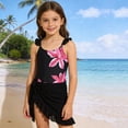 thumbnail image 2 of Miaoju Girls One Piece Swimsuit 12-14 Ruffle Tankini Sets Quick Dry Contrast Color Beach Skirt Cute Ruched Bathing Suit Modest Swimwear with Cover Up Spaghetti Strap, 2 of 6