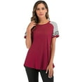 thumbnail image 6 of LELINTA Women's Casual Tops Short Sleeve V-Neck Shirts Loose Blouse Basic Tee T-Shirt, Wine Red, 6 of 6