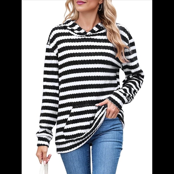 Camisas de Larga para Mujer, Sudaderas con Capucha y Bolsillo Tipo Canguro, Sudaderas de Otoño. y Negro S