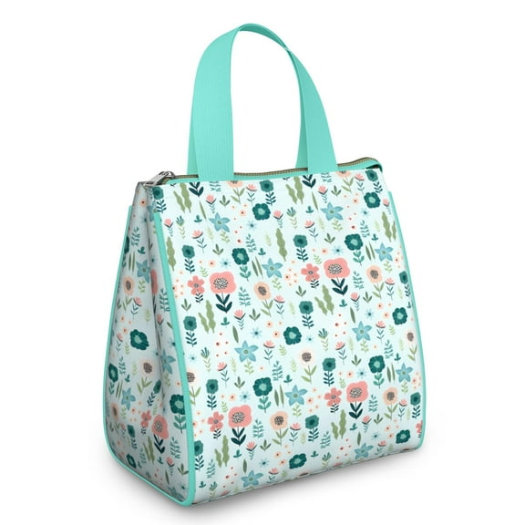 Pioneer Flower Floral Print Pattern Insulated Lunch Bag for Women & Adults,Large Portable Soft Cooler Lunch Bag,Thermal Food Storage Tote with Pearl Cotton,8.66L,8.75x5.75x9.5 Inch
