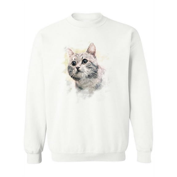 Watercolor Cat Sweatshirt Women - Women Sweatshirt, White, Large