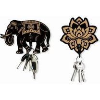 2 Sets Elephant and Lotus Key Holder Wall Mounted Wooden Elephant Wall Hooks Key Holder for Wall Key Organizer Lotus Decor Hanger for Room Wooden Hooks DIY