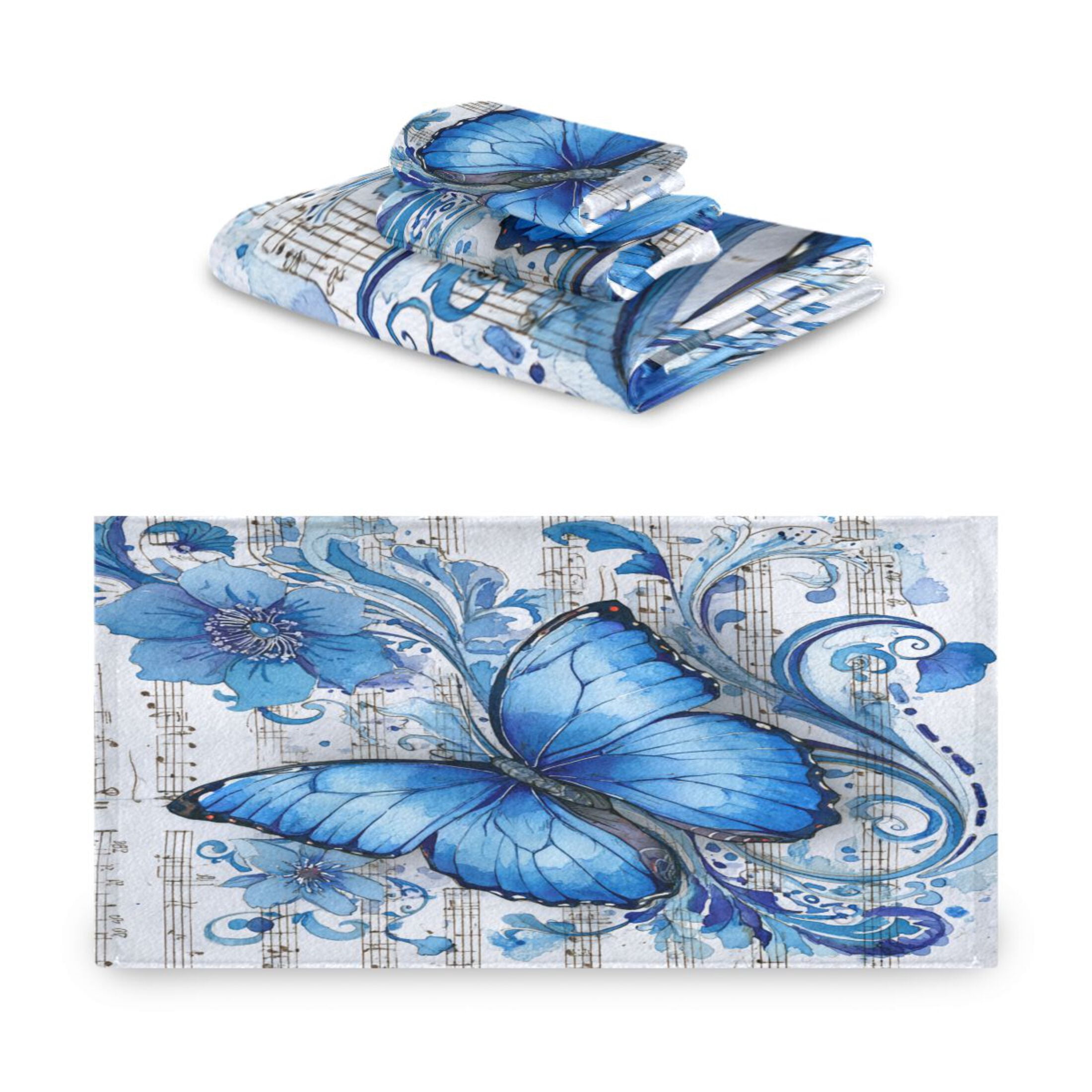 3 Sizes of Towel Sets Including Bath Towel Hand Towel and Washcloth for Daily Use Fantasy Butterfly on Sheet Music