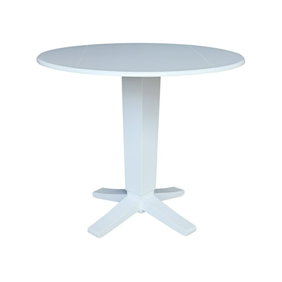 42" Round Solid Wood Dual Drop Leaf Pedestal Dining Table in White