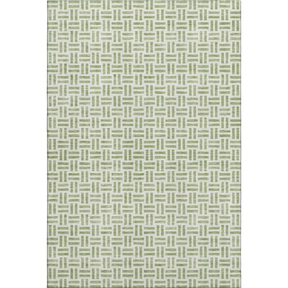 HomeRoots 677211 8 x 10 ft. Artichoke Green & Ivory Geometric Transitional Washable Machine Made Rectangle Area Rug with UV Protection