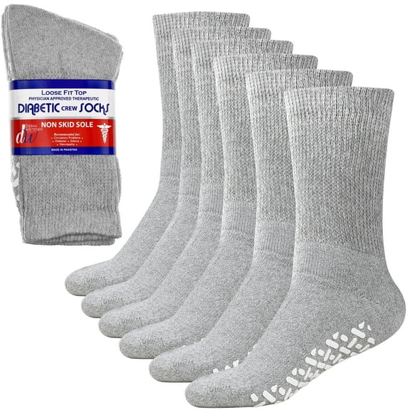 Debra Weitzner Non-Binding Loose Fit Sock - Non-Slip Diabetic Socks for Men and Women - Crew 6-Pack Grey 10-13