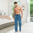 thumbnail image 3 of Men's Pajama Pants with Pockets Sleepwear Lounge Pants Stretch Casual Dinosaur Blue Dot, 3 of 7