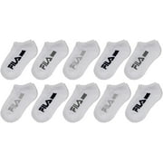 Fila Kids Boys 10-Pack No Show Socks Racing Logo - White, Boys Small Shoe Sizes 7-10