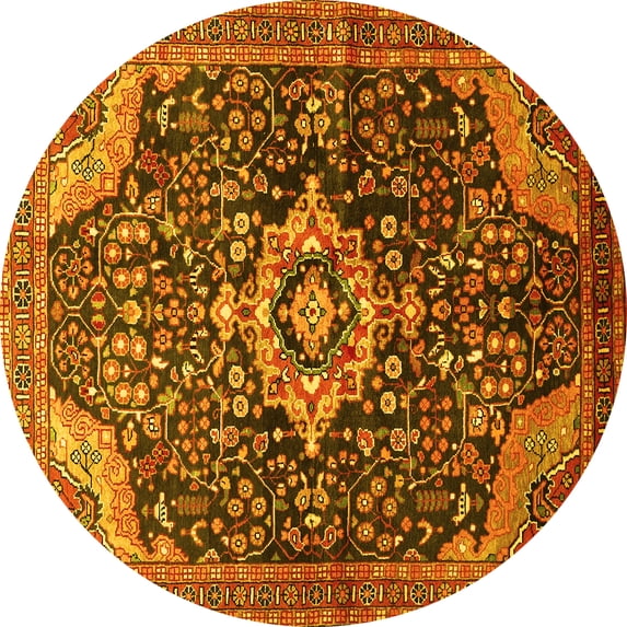 Ahgly Company Machine Washable Indoor Round Persian Yellow Traditional Area Rugs, 4' Round