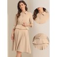 thumbnail image 2 of DARING DIVA Women's 2 Pcs Long Sleeve Jacket Pleated Skirt Suit Sets S Khaki, 2 of 5
