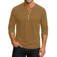 thumbnail image 2 of Inglocry Men's Long Sleeve Henley Shirts Stretch Ribbed T-Shirts Fashion Casual Basic Tops Button Down Shirt Men Light Brown S, 2 of 8