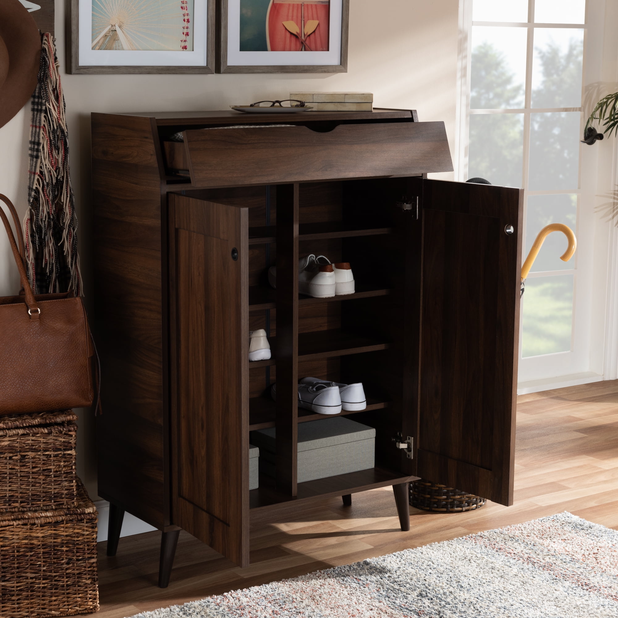 Baxton Studio Cormier Mid - Century Modern Walnut Brown Finished 2 ...