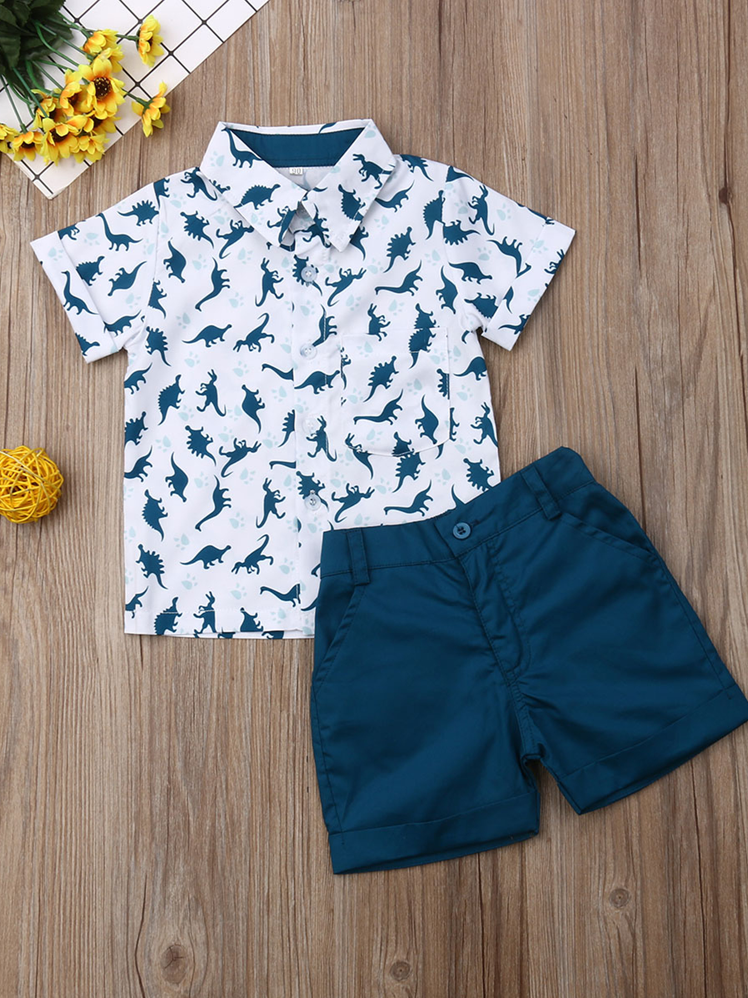 Toddler Baby Boy Outfits 1T 2T 3T 4T 5T 6T Clothes Summer Kids Dinosaur Pattern Short Sleeve Button Down Shirt  Shorts Set