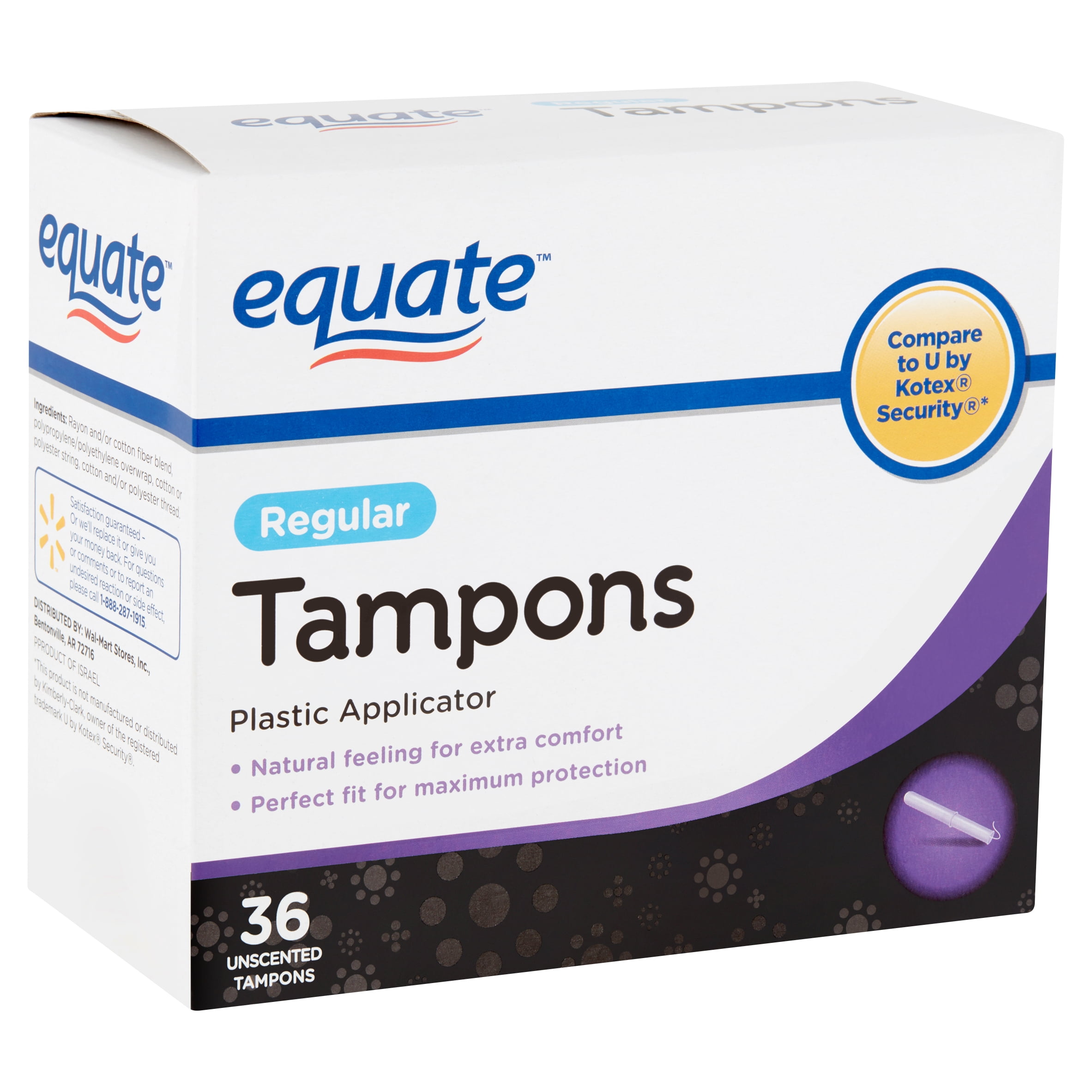 Equate Regular Absorbency Unscented Tampons With Plastic Applicators