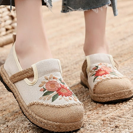 

Xysaqa Flats for Women Running Shoes for Women Women s Round Ethnic Style Embroidered Shoes Shallow Cut Low Top Soft Bottom Cloth Shoes Work Office Shoes Womens on Clearance