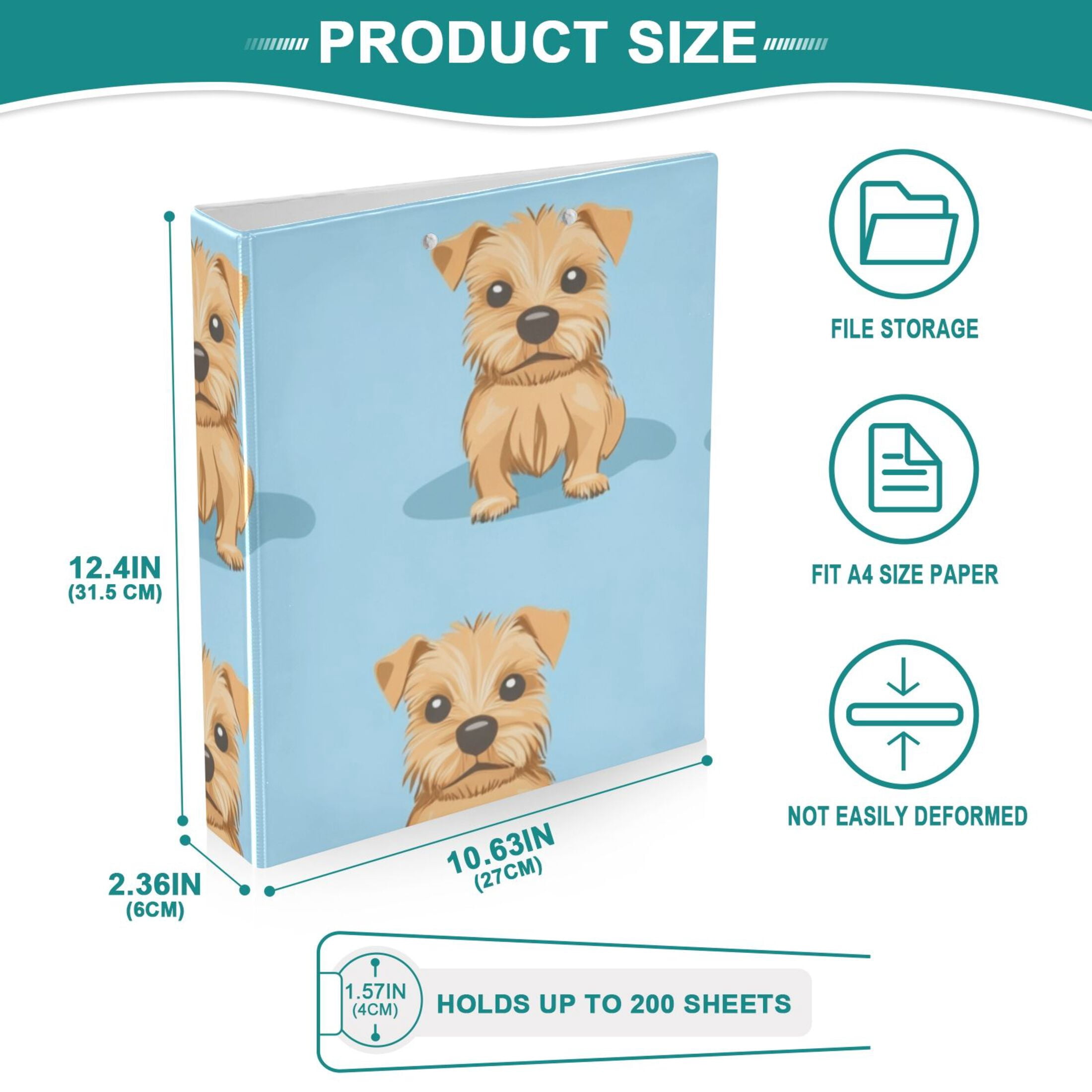 Dogs in Blue 3 Ring Binders 1.5 inch Hardcover File Folders with Interior Pockets A4 Size Organizer for School Office Hospital Set of 2
