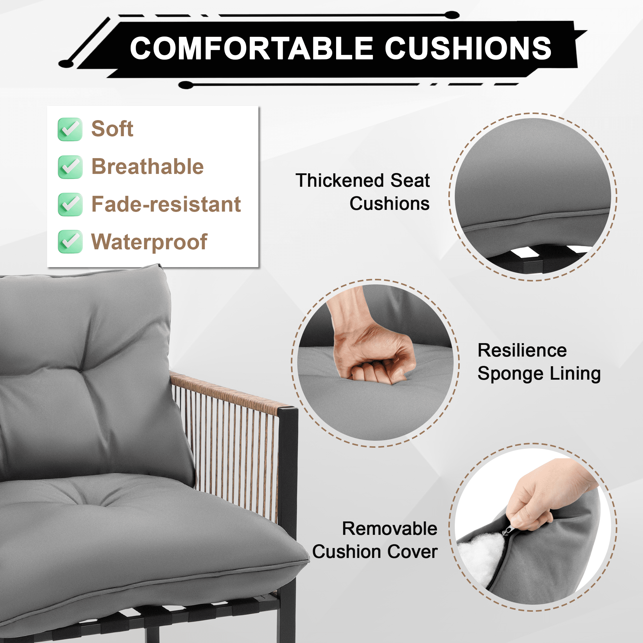 4 Pieces Outdoor Wicker Conversation Set, All-Weather Rattan Patio Furniture Sets with Arm Chairs, Tempered Glass Tabletop and Cushions, Sectional Sofa Set for Backyard, Garden, Poolside