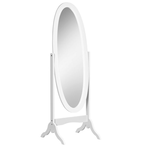 HOMCOM Full Length Mirror, Free Standing Mirror with Oval Frame, Adjustable Angle for Dressing Room, Bedroom, Living Room, White