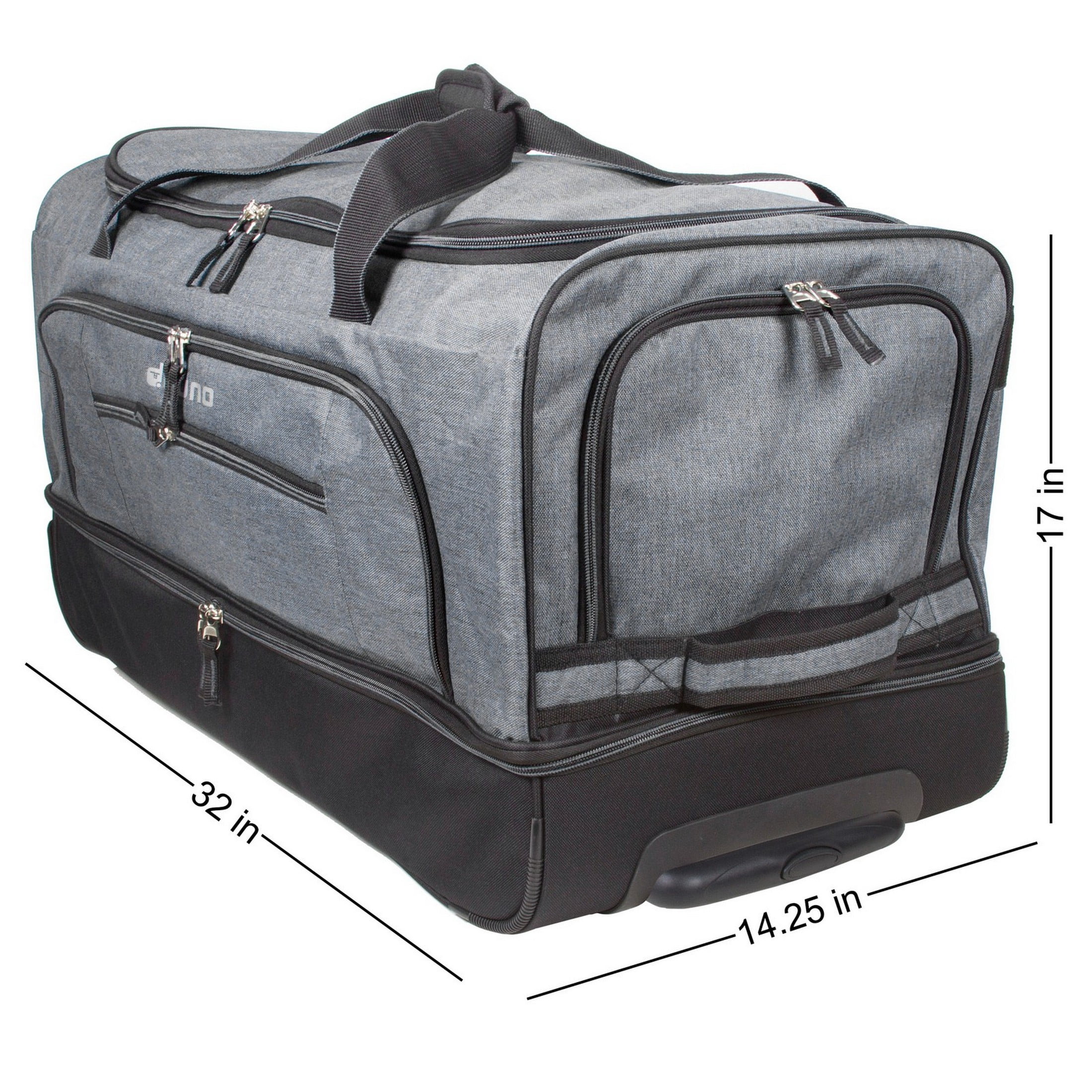 Dejuno 32-Inch Lightweight Denim Drop Bottom Rolling Duffel Bag - Grey