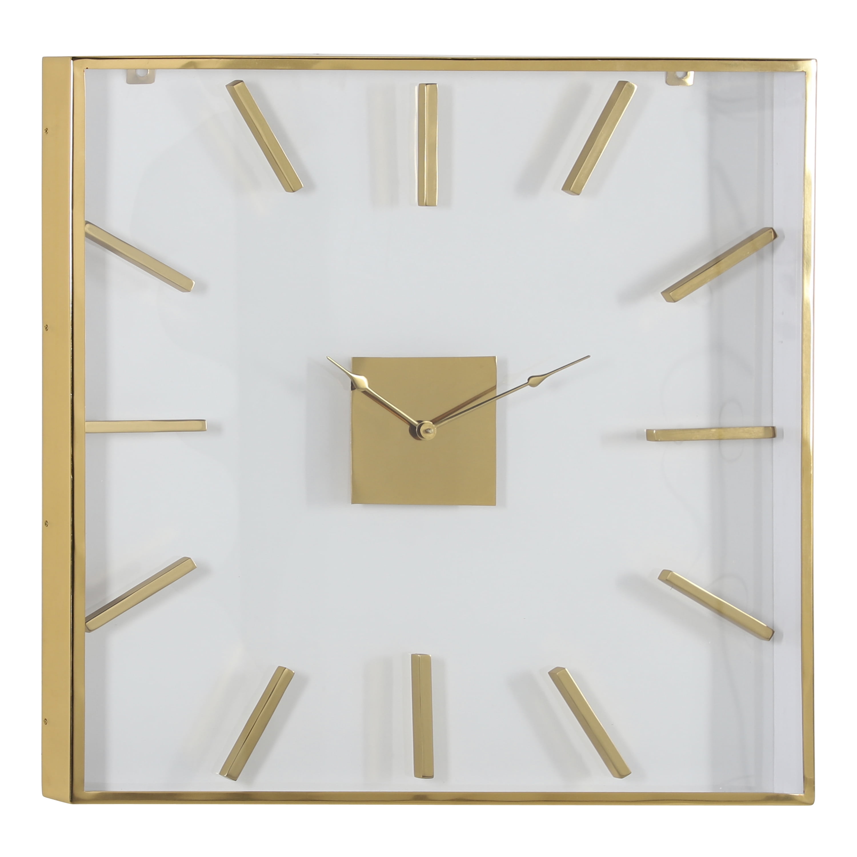 Decmode 81184 Extra Large Square Gold Metal Wall Clock with Clear Glass Face, 30"